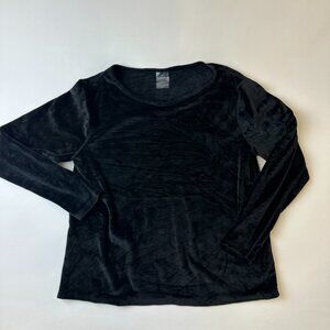 Wander By Hot Totties Shirt Womens Large Black Velvet Long Sleeve Soft Stretch